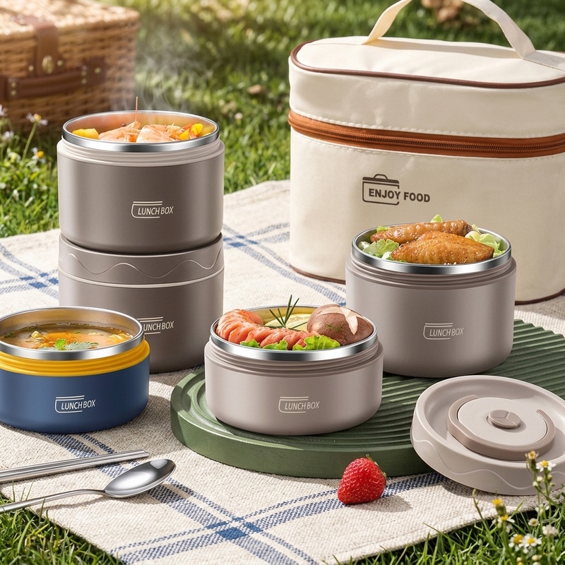 Baby Food Thermos - กล่องอาหารกลางวันแบบพกพา ทำจากสแตนเลส 304 สองชั้น ฝาปิดกันรั่ว สำหรับสำนักงานและโรงเรียน