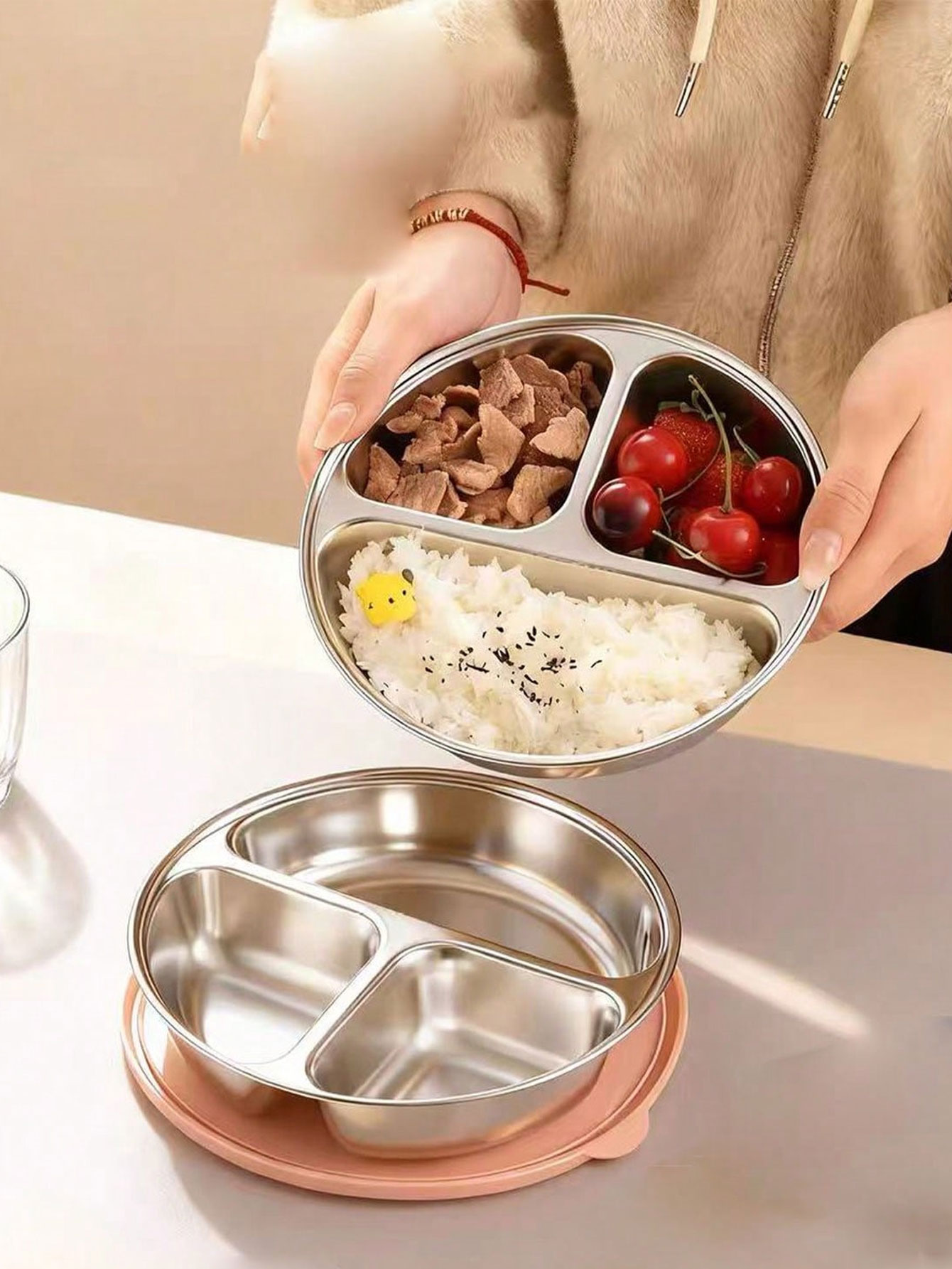 Baby Food Steamer - ถาดนึ่งอาหารเด็ก 3 ช่อง, กระทะนึ่ง, กระทะทอด, หม้อเดียวพร้อมช่องนึ่งแบบแบ่งส่วน,
