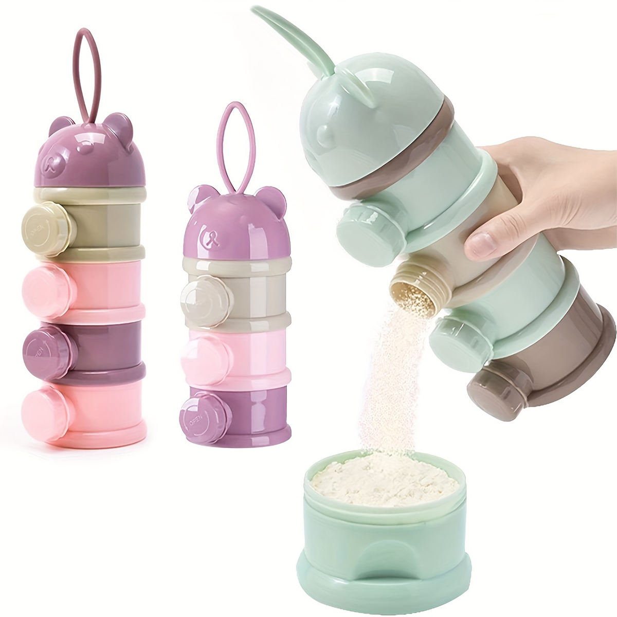 Baby Food Pouches - ภาชนะใส่นมผงเด็กความจุขนาดใหญ่พร้อมสายรัด, เครื่องจ่ายสูตรอาหารสําหรับทารก, กล่องเก็บอาหารแบบวางซ้อนกันได้, กล่องขนมแบบพกพา