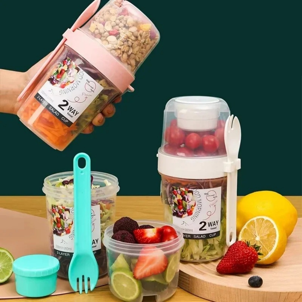 Baby Food Thermos - ถ้วยสลัดพกพา ถ้วยอาหารเช้า ถ้วยแบ่งชั้นใส่อาหาร โยเกิร์ต ซีเรียล ข้าวโอ๊ต