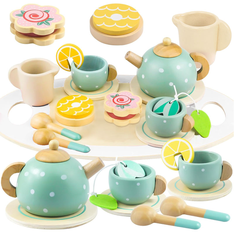Baby Food Under 1 Year - ชุดของเล่นน้ำชายามบ่ายทำจากไม้ ของเล่นเสริมพัฒนาการ ฝึกทักษะการเล่นบทบาทสมมติ ของเล่นเสริมการเรียนรู้สำหรับเด็กเล็ก เด็กหญิง เด็กชาย