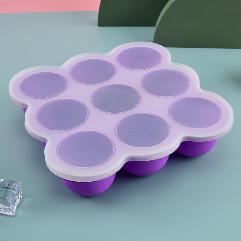 Freezer Tray Baby - ภาชนะซิลิโคนสำหรับอาหารเด็ก 9 ช่อง ถาดแช่แข็ง ฝาปิดกันรั่ว ใช้งานง่ายสำหรับเก็บน้ำซุปข้นทำเอง