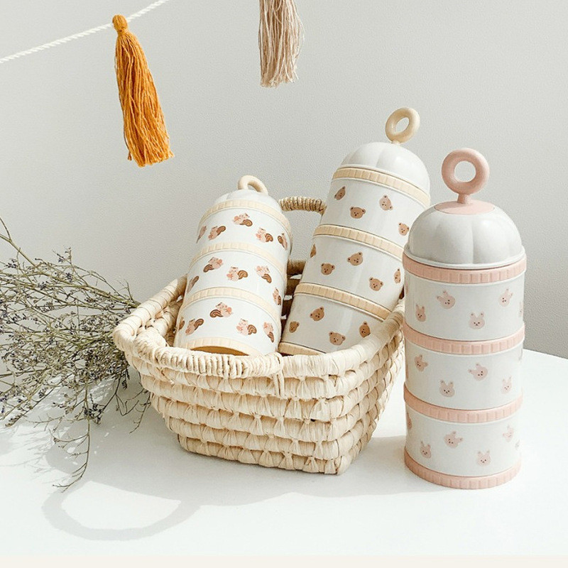 Baby Food Pouches - หมีน่ารักกล่องนมผงอุปกรณ์เสริมอาหารเด็กทารกแรกเกิด 3 ชั้นแป้งนมคอนเทนเนอร์กล่องขวดนมแม่เด็ก