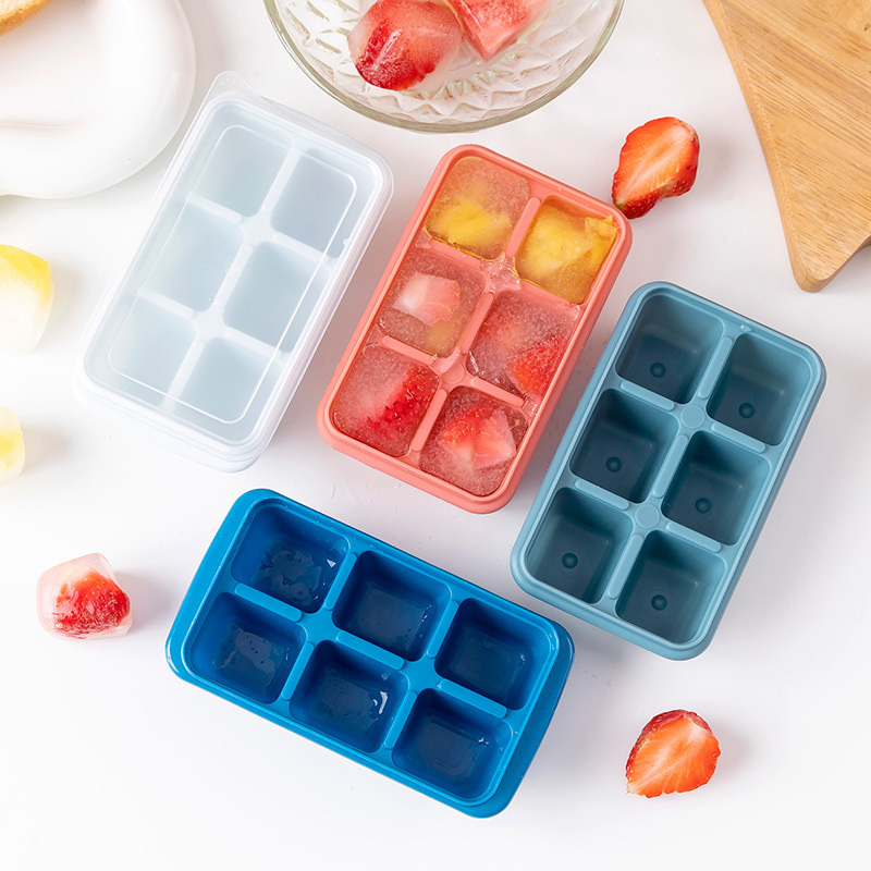 Freezer Tray Baby - ถาดน้ำแข็งก้อนซิลิโคนที่มีฝาปิดไม่หกง่ายปล่อยสำหรับตู้แช่แข็ง, วิสกี้, ค็อกเทล, อาหารเด็กและเครื่องดื่ม-6ก้อน