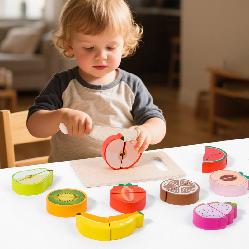 Baby Food Under 1 Year - ไม้ Pretend ของเล่นจําลองตัดผลไม้อาหารเกม Velcro เล่นอุปกรณ์ครัว Montessori