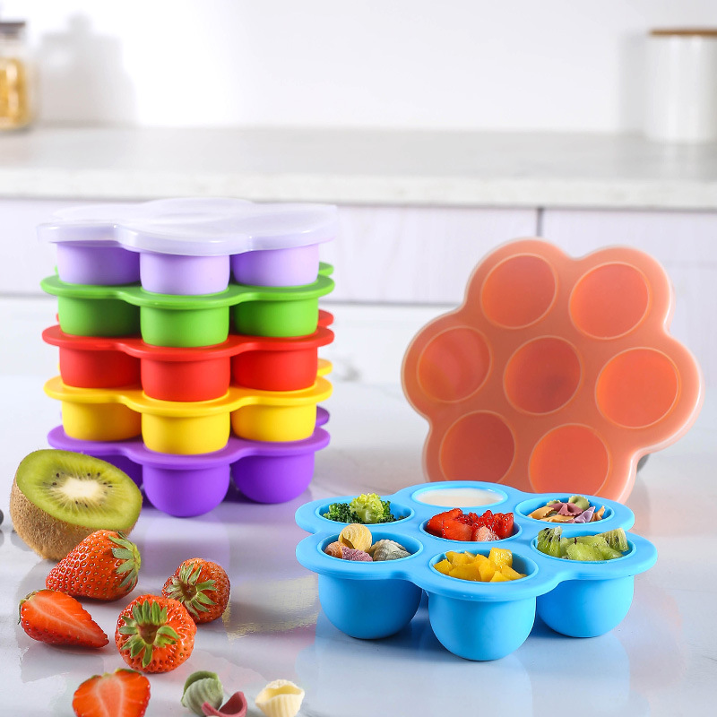 Freezer Tray Baby - ถาดซิลิโคนสำหรับแช่อาหารเด็กแบบใช้ซ้ำได้ 7 ช่อง พร้อมฝาปิด ปลอดสาร BPA