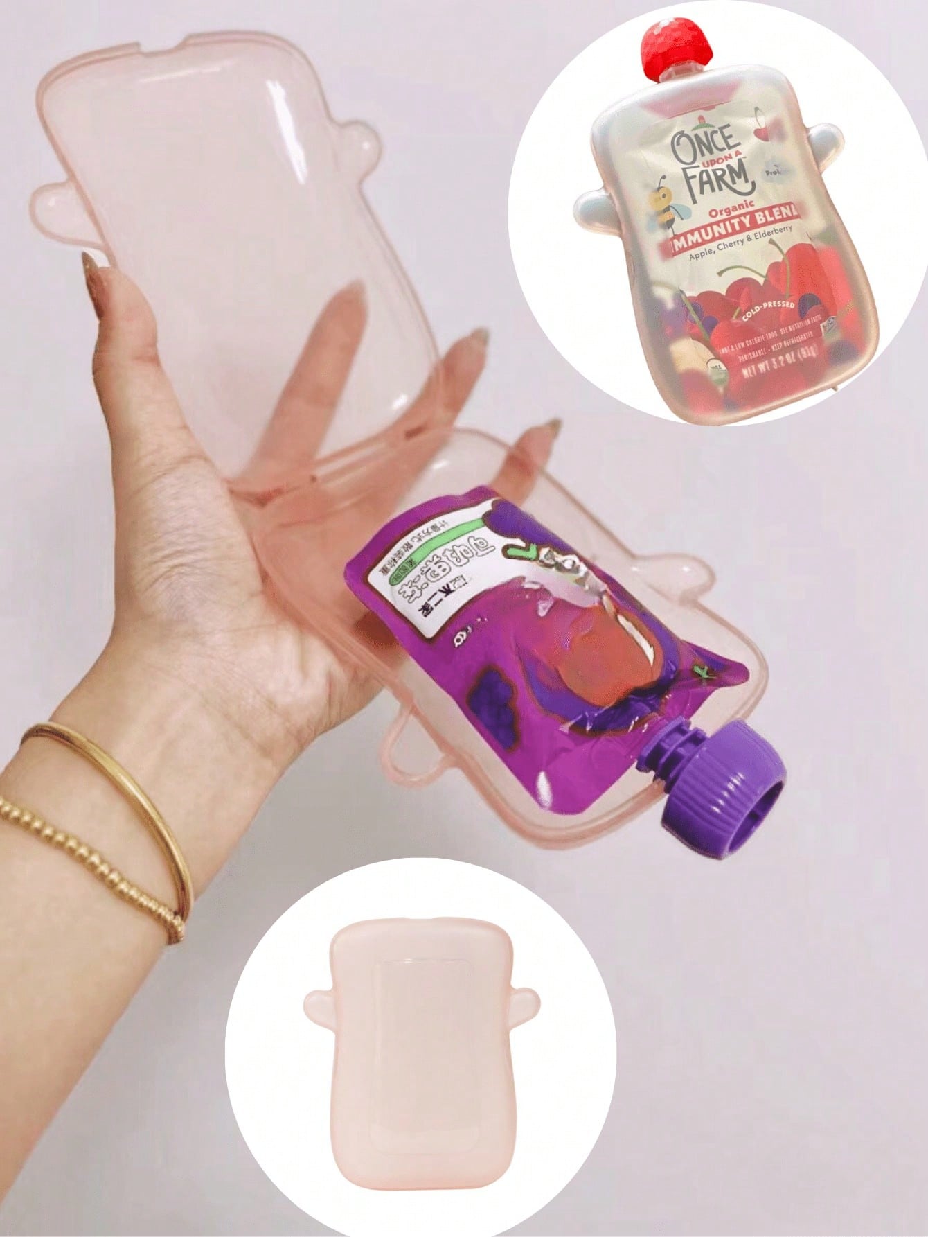 Baby Puree Pouch - กล่องบดผลไม้แบบป้องกันการบีบและถุงดูดสุญญากาศ อุปกรณ์ช่วยให้ป้อนอาหารเสริมให้กับทารกโดยไม่ทำให้มือเปื้อน กล่องเก็บผลไม้บด