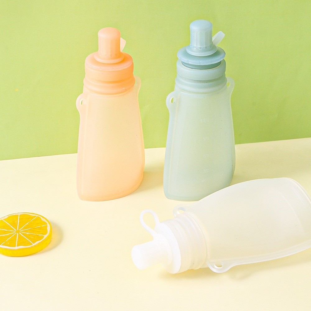 Baby Food Reusable Pouches - ถุงใส่อาหารปลอดสาร BPA ปิดผนึกกันรั่ว ดีไซน์เติมได้ ภาชนะใส่อาหารแบบใช้ซ้ำได้ ซิลิโคนเกรดอาหารที่นำกลับมาใช้ใหม่ได้