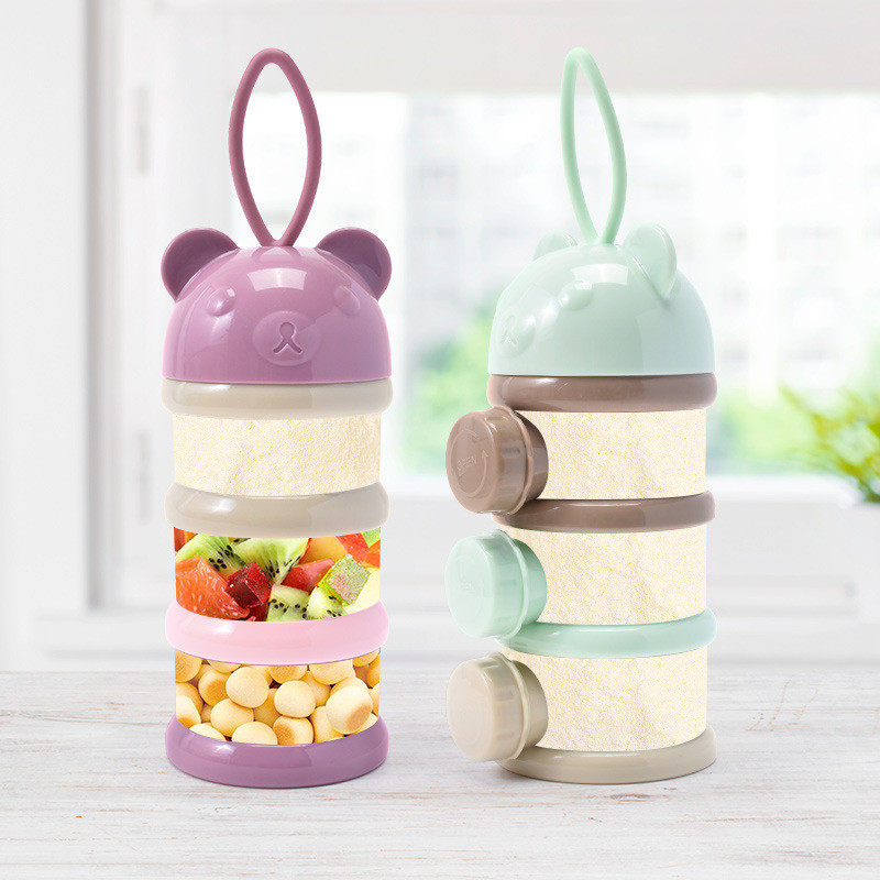 Baby Food Pouches - กล่องใส่นมผงสำหรับเด็ก 3/4 ชั้น แบบพกพา เปิดด้านข้างได้ กล่องเก็บขนมสำหรับเด็กทารก