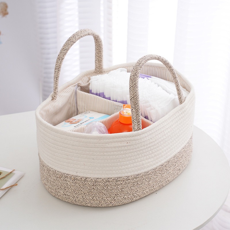 Baby Food Bag - ตะกร้าเก็บของอเนกประสงค์แบบพับได้ ทำจากเชือกฝ้าย สำหรับใส่ผ้าอ้อมเด็ก กระเป๋าแม่แบบพกพา ใส่ขวดนม ของเล่นเด็ก